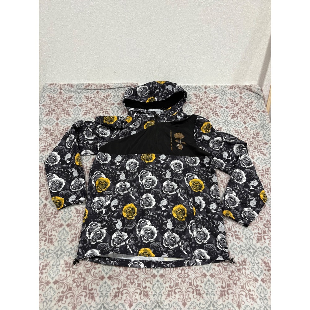 Rue21 Mens XL Floral Rose Windbreaker Jacket Black Yellow Sorry Inconvenience